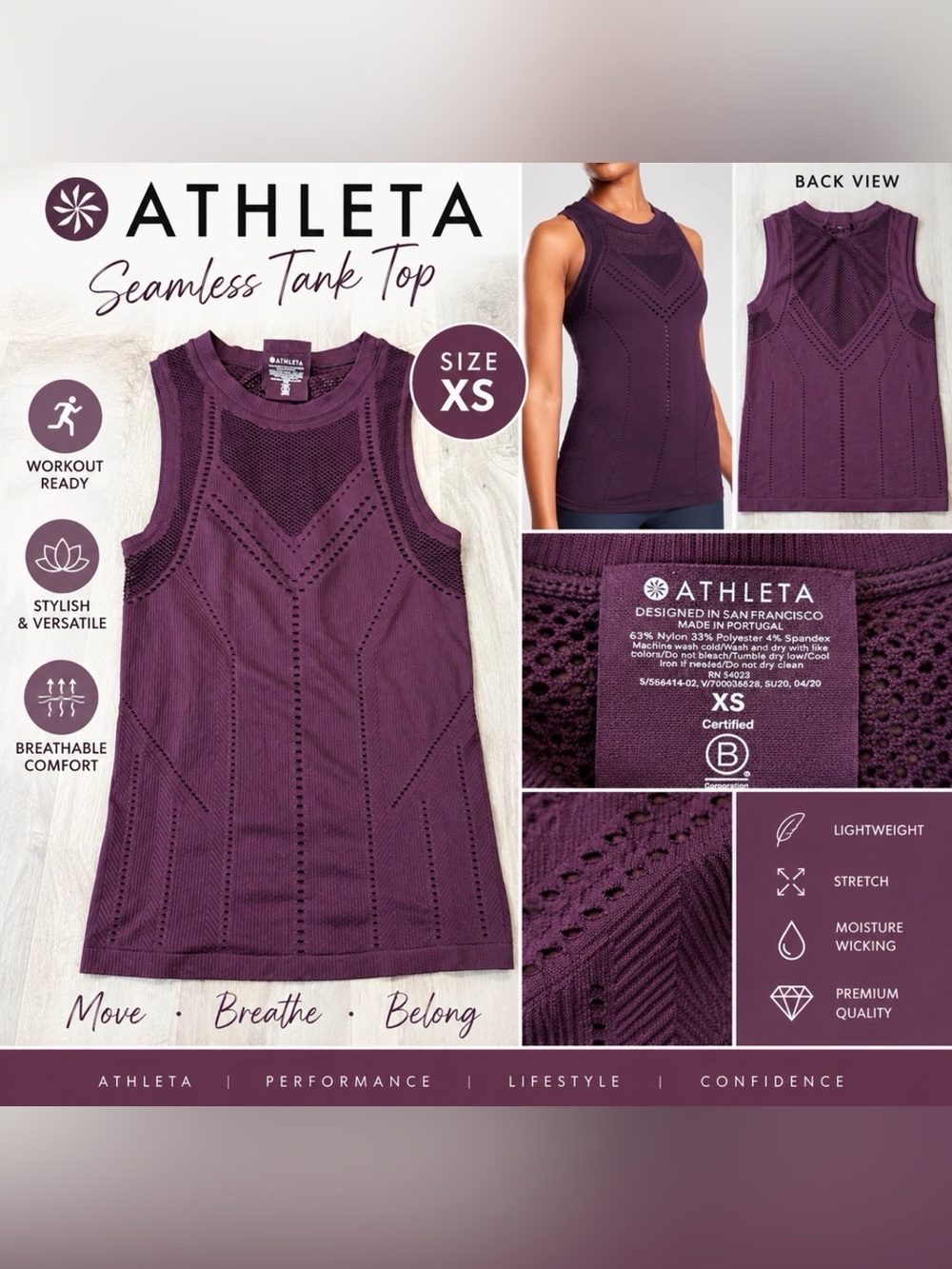 Athleta Seamless Mesh Tank Top Plum Purple XS